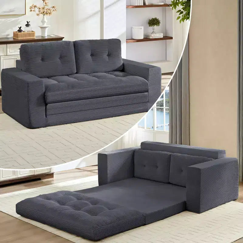 Mjkone Divano letto futon convertibile 2 in 1 da 180 cm, in tessuto a coste, pieghevole, con bottoni trapuntati, divanetto salvaspazio