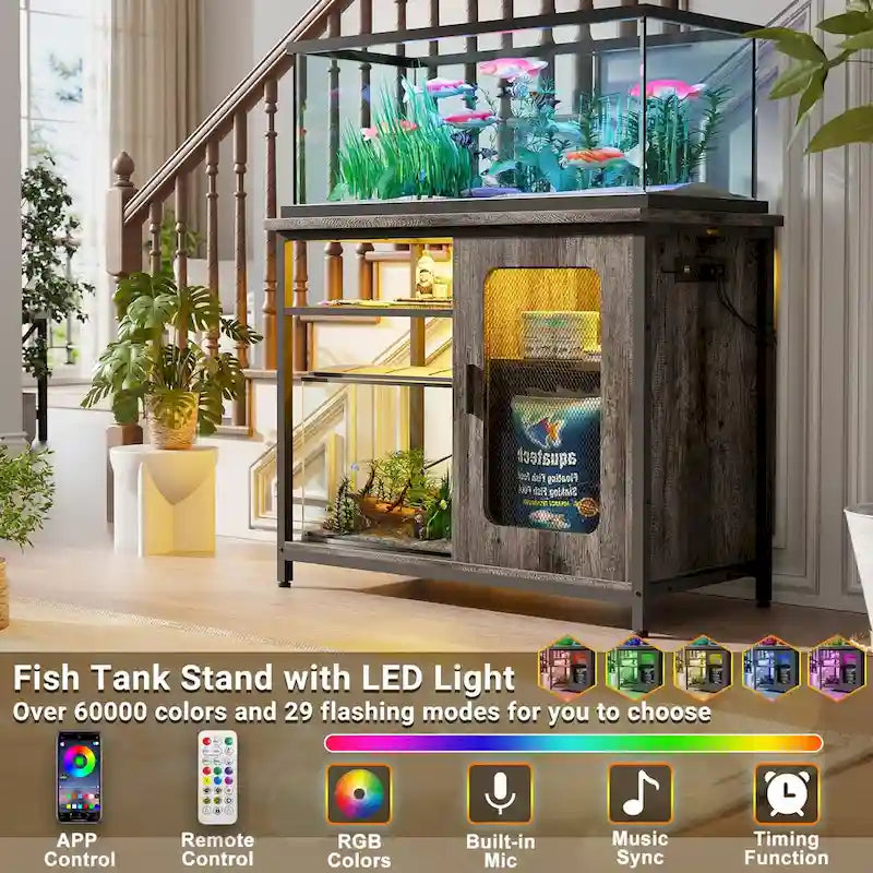 Supporto per acquario da 75-110 litri con prese di corrente e luce a LED