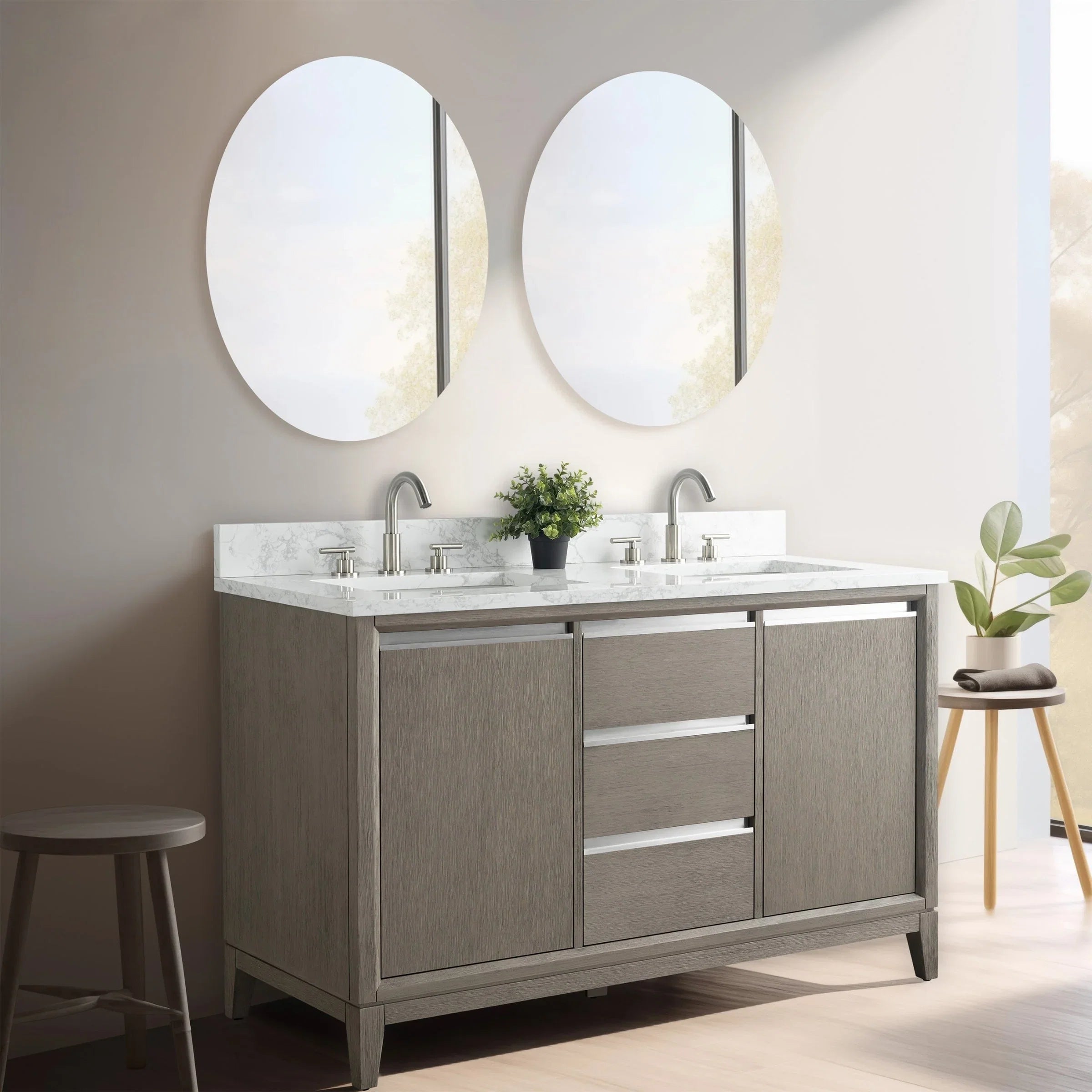 Mobile da Bagno Vanity Art con Lavabo in Ceramica e Top in Marmo Ricomposto