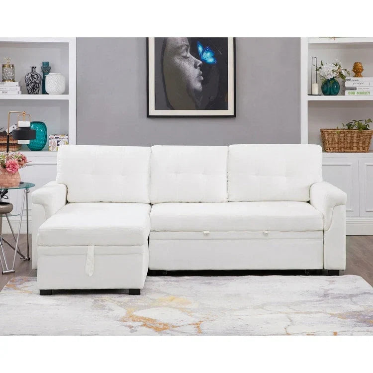 Divano sezionale reversibile con letto estraibile, chaise longue con contenitore nascosto, gambe durevoli,