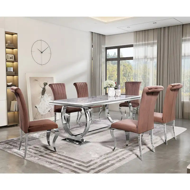 Tavolo da pranzo moderno con base a U in metallo acciaio inossidabile