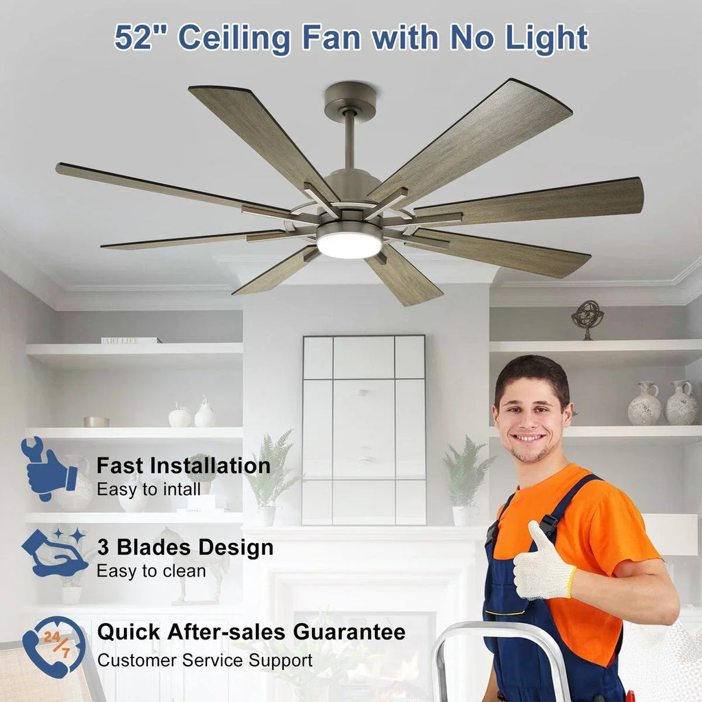 Ventilatore da soffitto con luci telecomandato e 8 grandi pale in legno