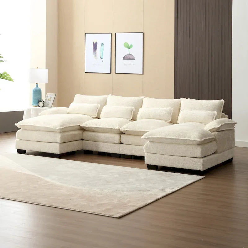 Divano componibile Cloud per soggiorno, divano a U moderno in ciniglia/bouclé, comodo divano letto modulare con doppia chaise longue