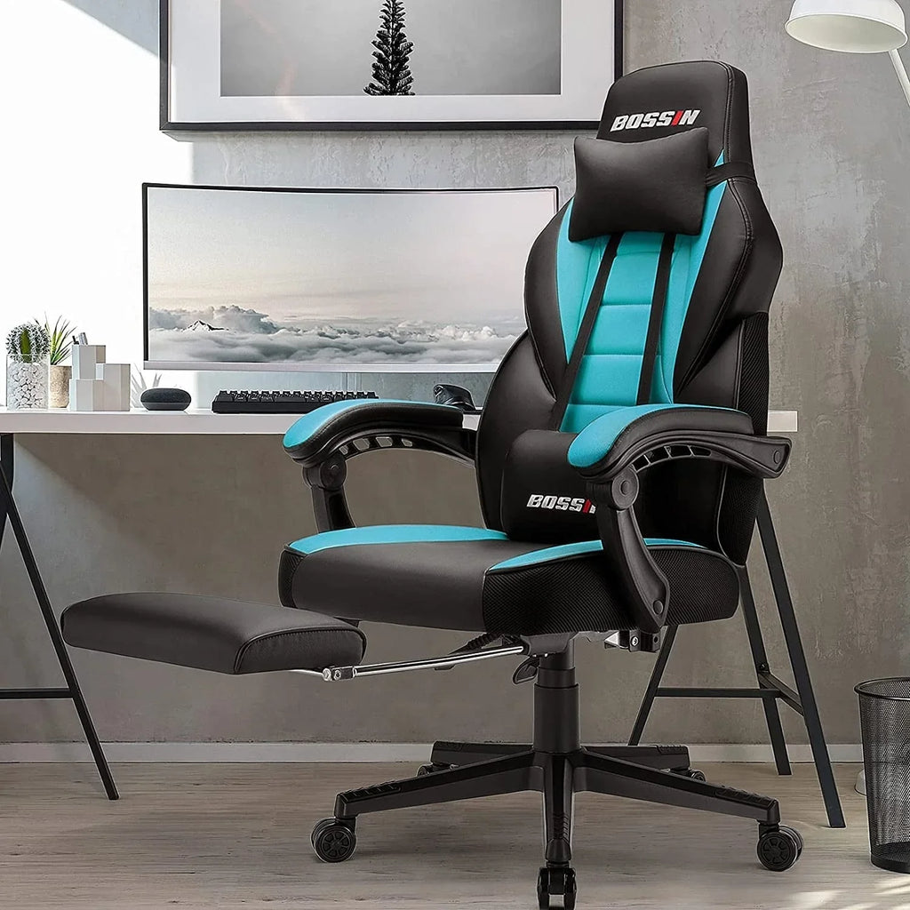 Sedia da gaming BOSSIN Racing Style, sedia da gamer per persone robuste fino a 136 kg, sedia da computer con schienale alto