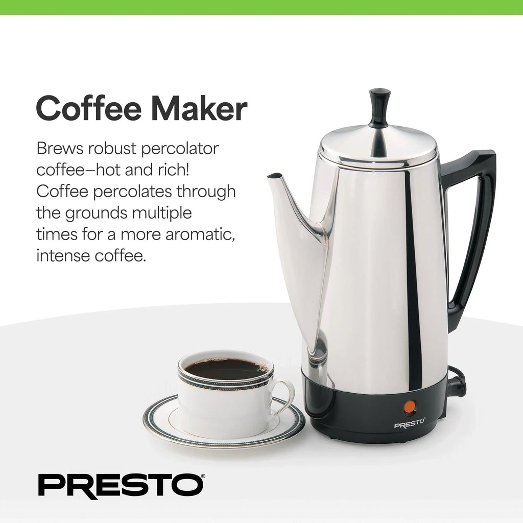 Caffettiera in acciaio inox Presto, percolatore robusto da 12 tazze, colore argento - 2.79