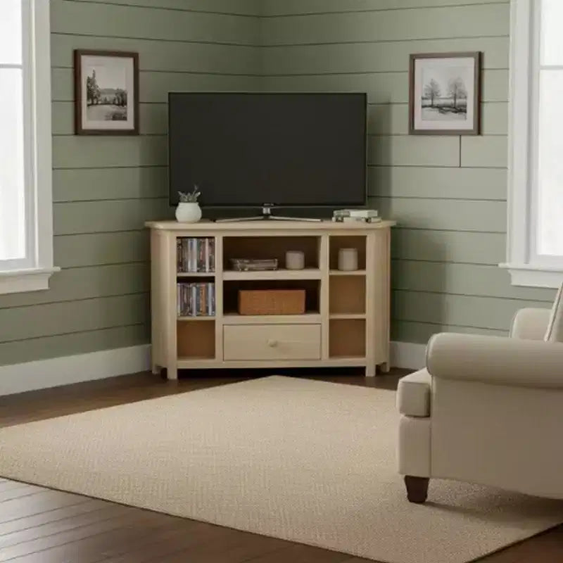 Mobile TV angolare per intrattenimento per TV fino a 42", marrone chiaro: console multimediale in legno massello