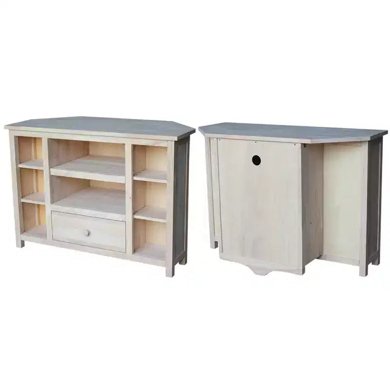 Mobile TV angolare per intrattenimento per TV fino a 42", marrone chiaro: console multimediale in legno massello