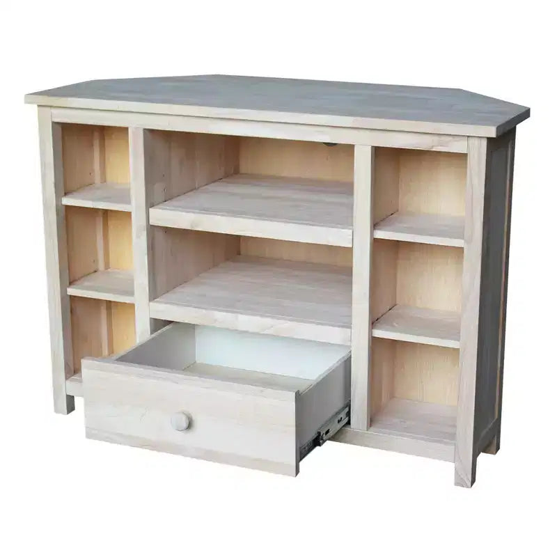 Mobile TV angolare per intrattenimento per TV fino a 42", marrone chiaro: console multimediale in legno massello