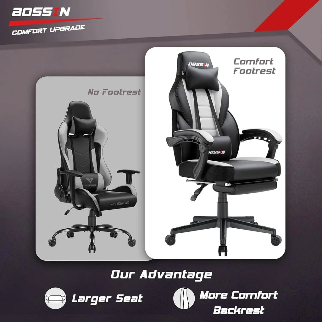 Sedia da gaming BOSSIN Racing Style, sedia da gamer per persone robuste fino a 136 kg, sedia da computer con schienale alto