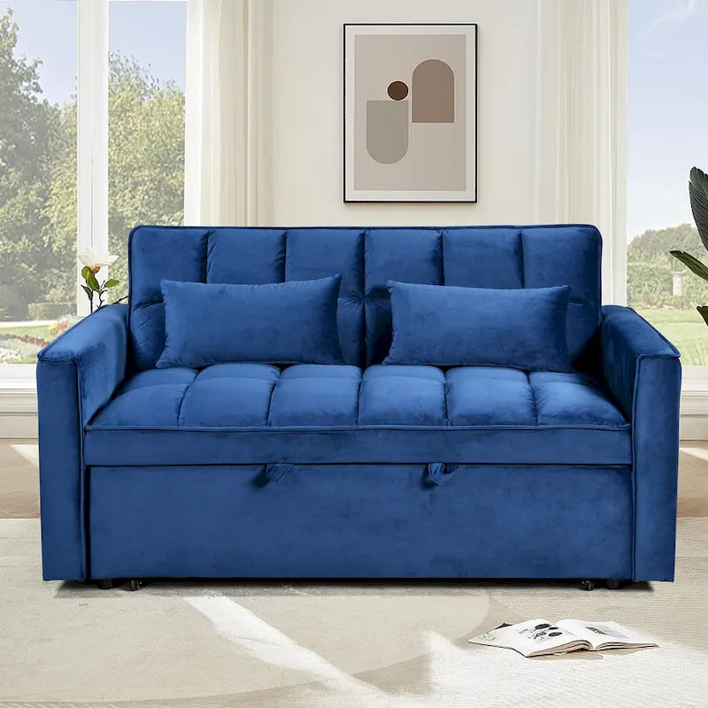 Divanetto Futon Moderno in Velluto con Schienale Reclinabile e Tasche, 2 Posti – Grigio Scuro / Grigio Chiaro / Blu / Nero