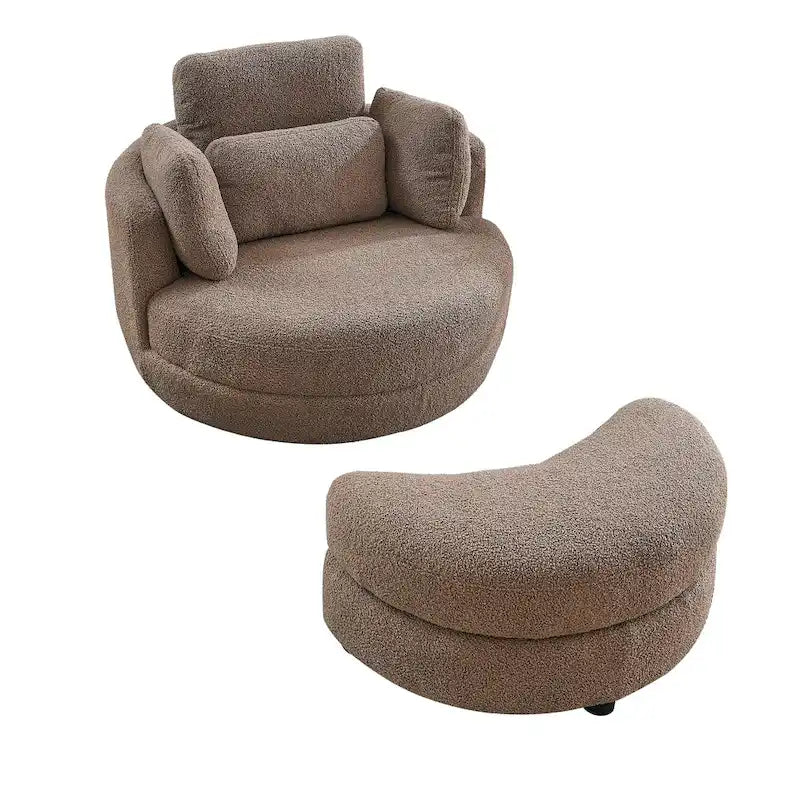 Poltrona a botte girevole di grandi dimensioni con pouf contenitore a forma di luna