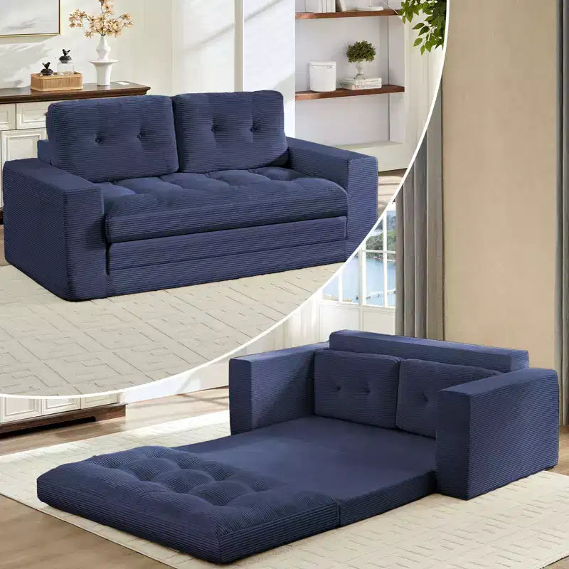 Mjkone Divano letto futon convertibile 2 in 1 da 180 cm, in tessuto a coste, pieghevole, con bottoni trapuntati, divanetto salvaspazio