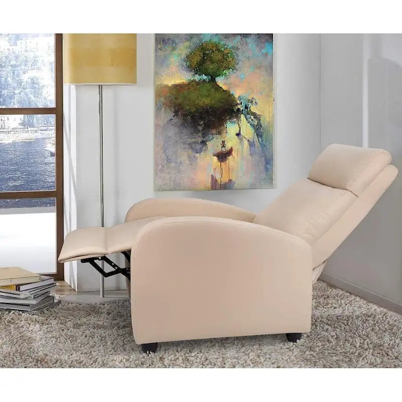 Poltrona reclinabile push-back in pelle PU, marrone / nero / grigio / kaki / rosso / beige, singola