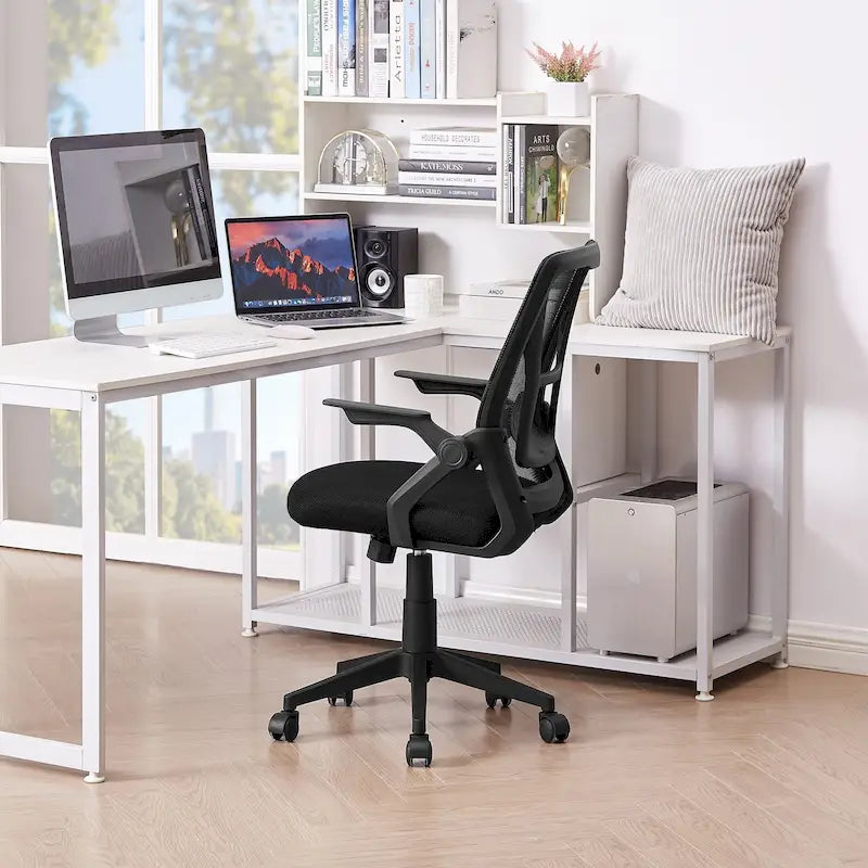 Javlergo Sedia da Ufficio Girevole a Schienale Medio con Supporto Lombare, Sedia da Scrivania Ergonomica da Computer in Rete con Braccioli