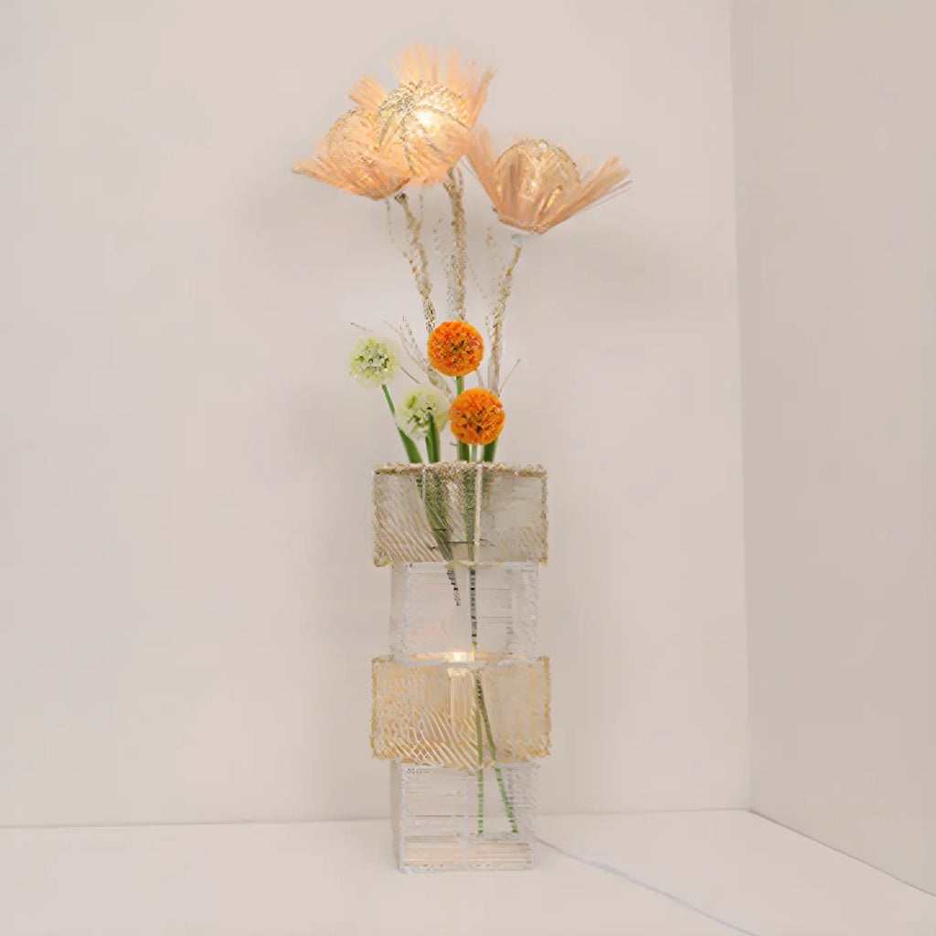 Lampada da terra in rattan LED a colonna con spina per soggiorno