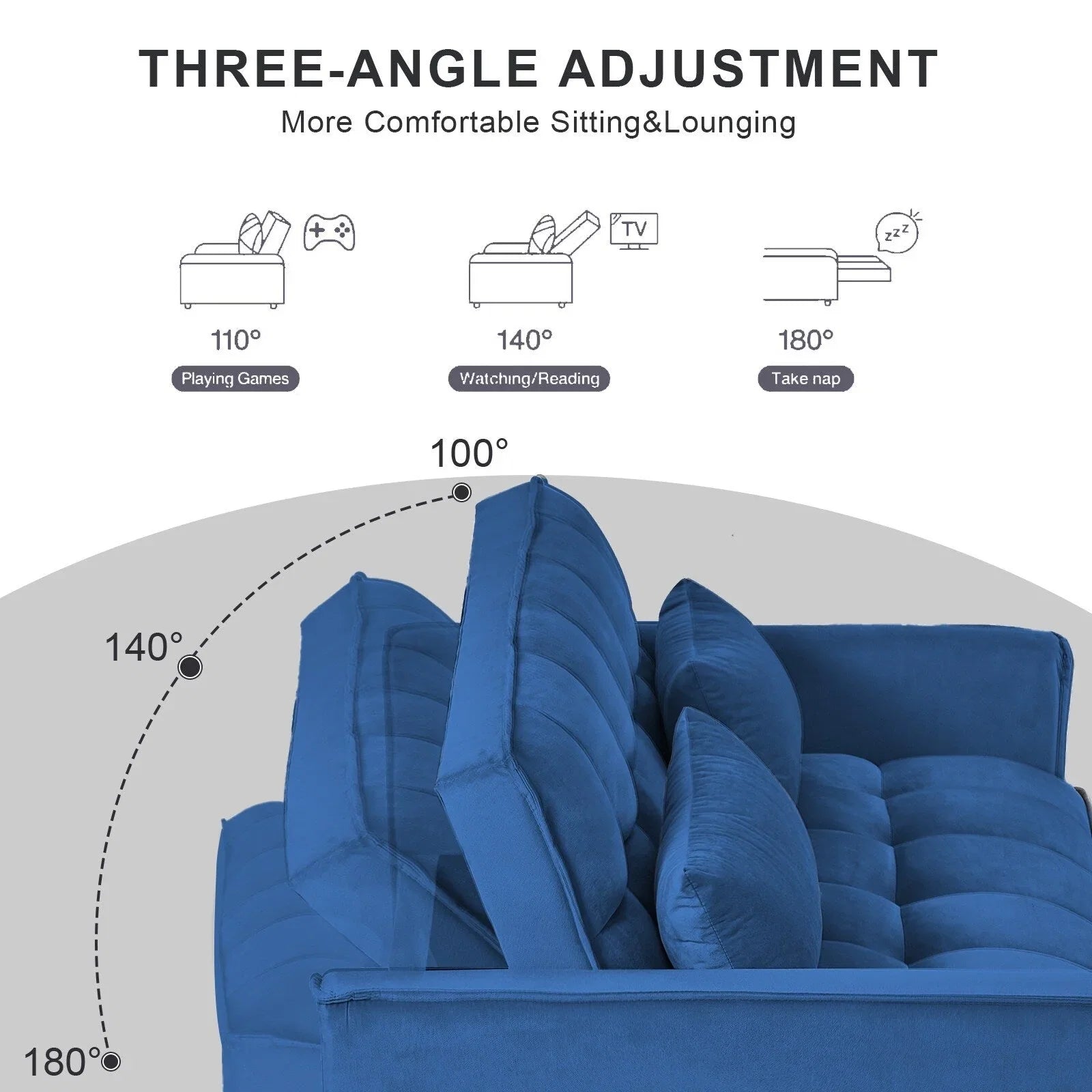 Moderno divano letto estraibile, divano letto 3-in-1 con schienale regolabile, divanetto in velluto, cuscini e tasche laterali