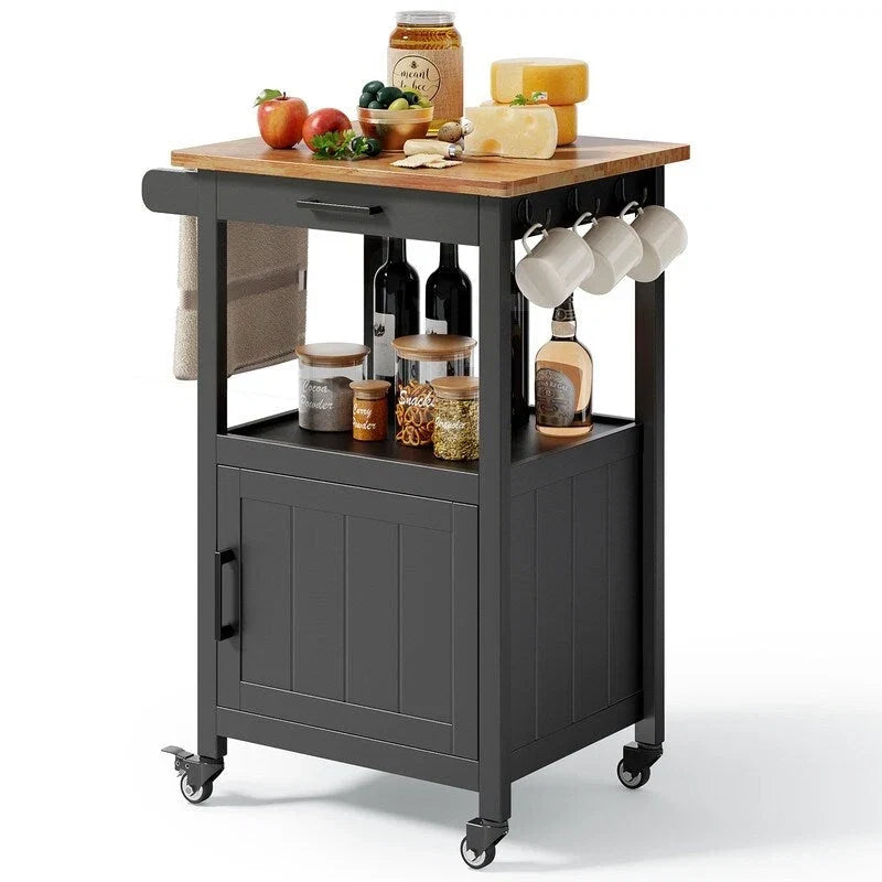 Carrello da Cucina in Legno con Cassetti