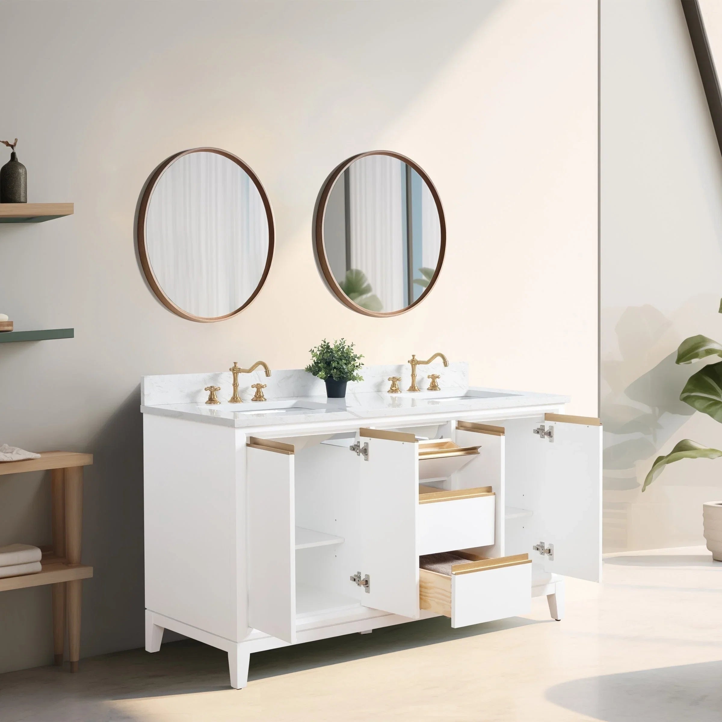 Mobile da Bagno Vanity Art con Lavabo in Ceramica e Top in Marmo Ricomposto