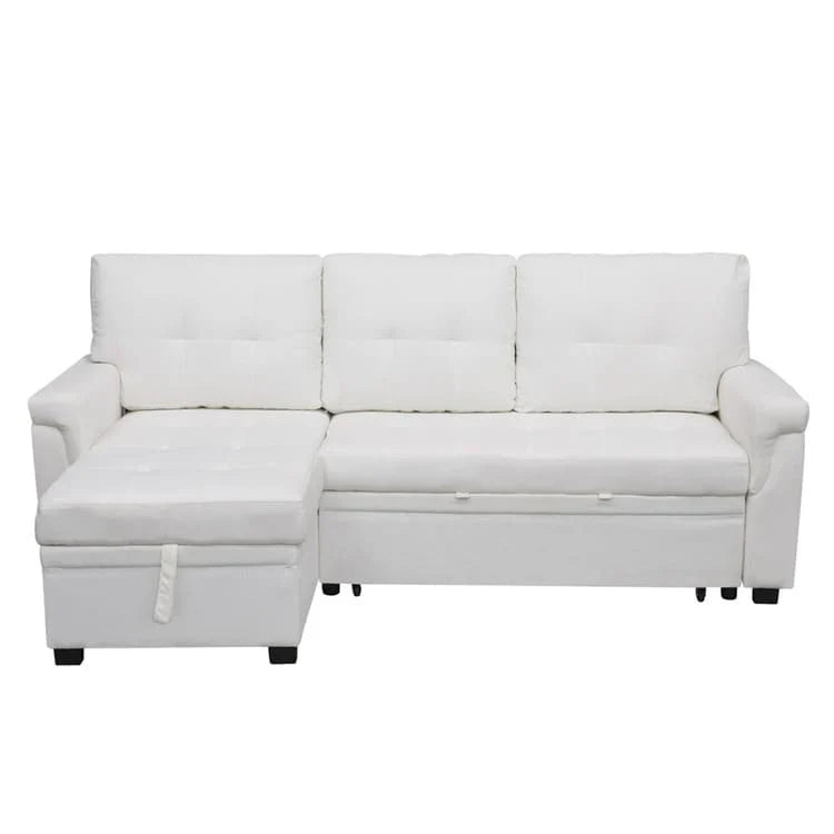 Divano componibile convertibile reversibile con letto estraibile, chaise longue con contenitore nascosto e gambe durevoli