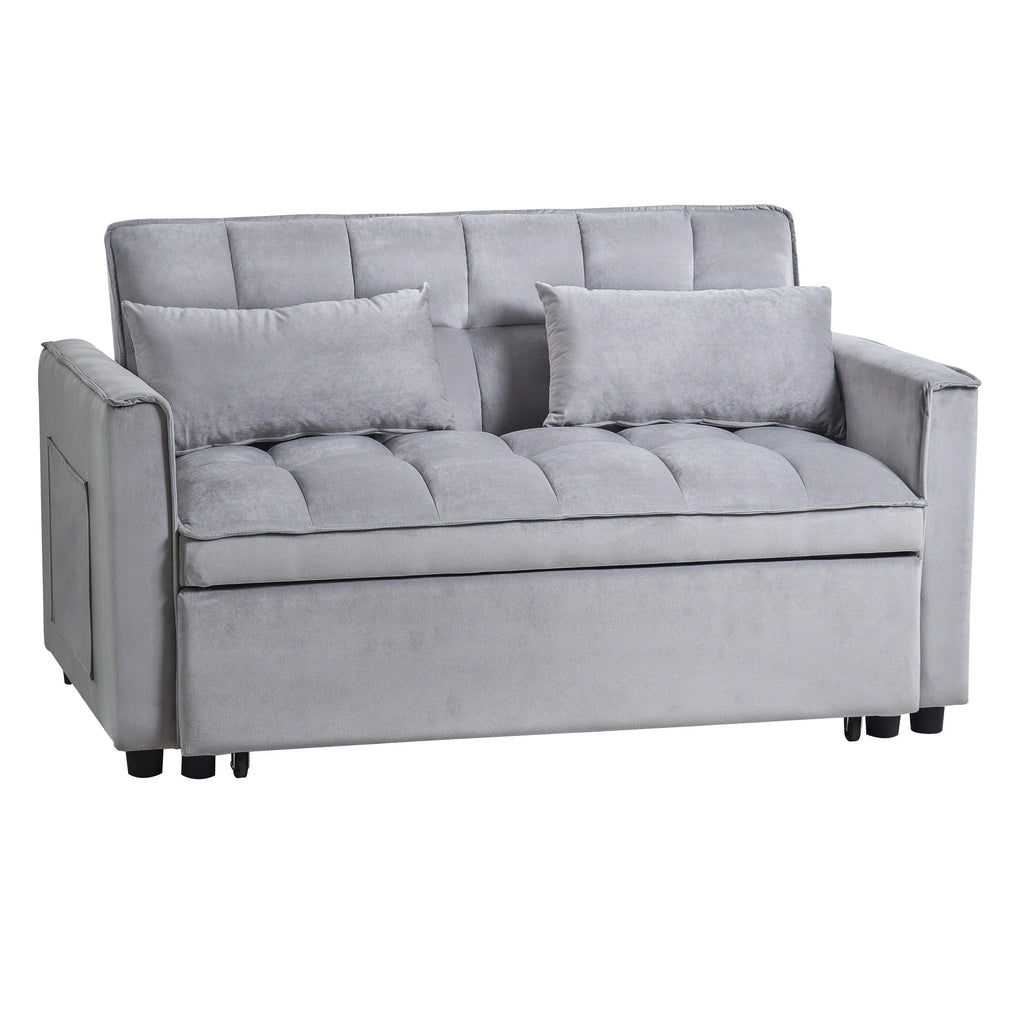 Moderno divano letto estraibile, divano letto 3-in-1 con schienale regolabile, divanetto in velluto, cuscini e tasche laterali