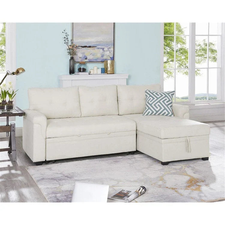 Divano componibile convertibile reversibile con letto estraibile, chaise longue con contenitore nascosto e gambe durevoli