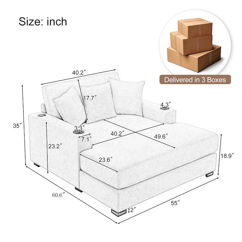 Chaise longue oversize a tre misure con cuscini