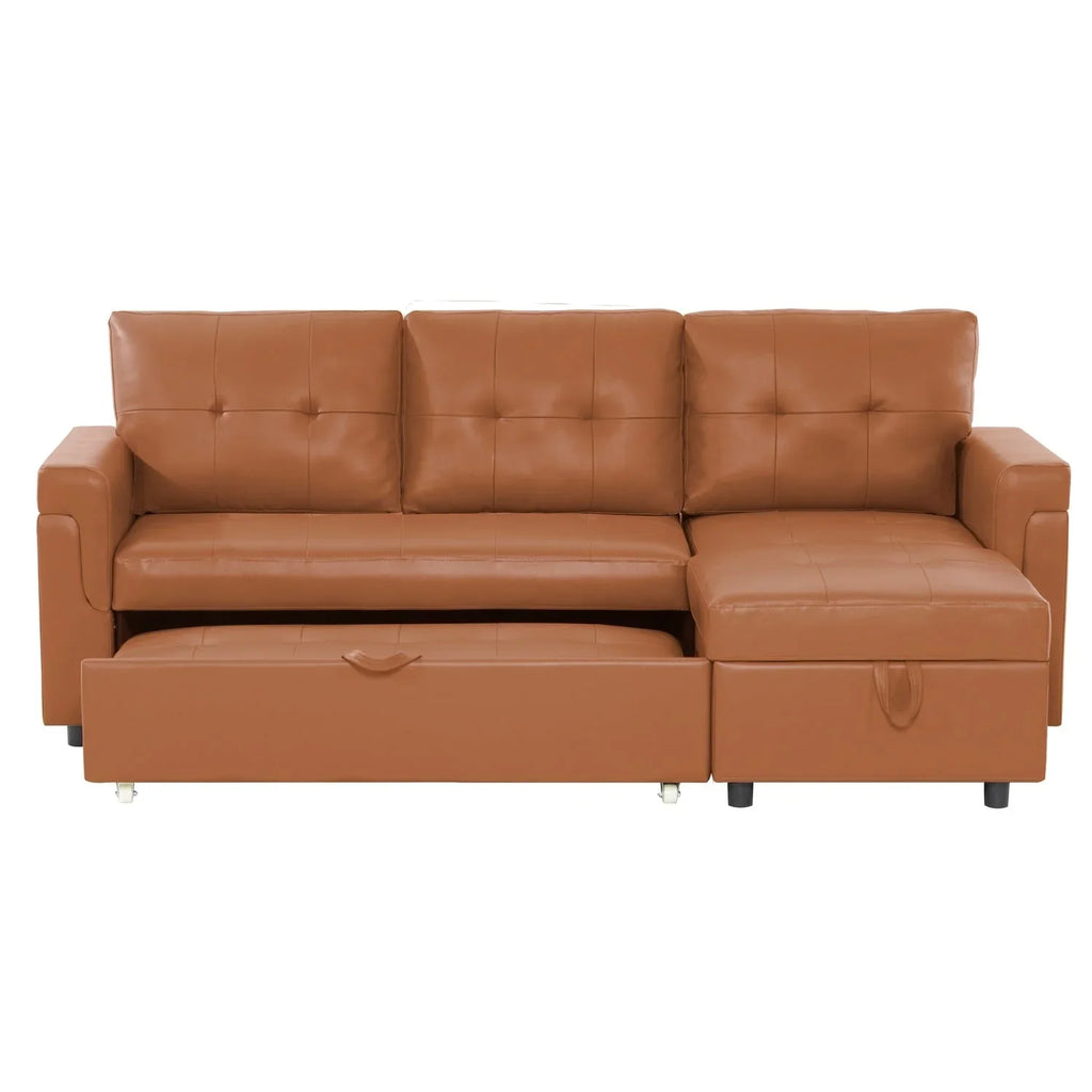 Divano componibile convertibile reversibile con letto estraibile, chaise longue con contenitore nascosto e gambe durevoli