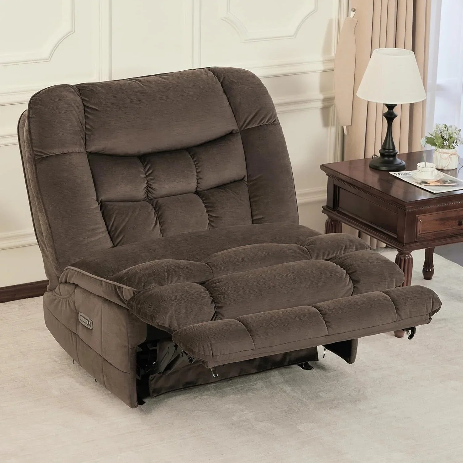 MCombo Poltrona Reclinabile Basculante Elettrica Oversize senza Braccioli con Doppio Motore, Reclinabile Zeroarms Perfetta per Soggiorno in Tessuto PR607