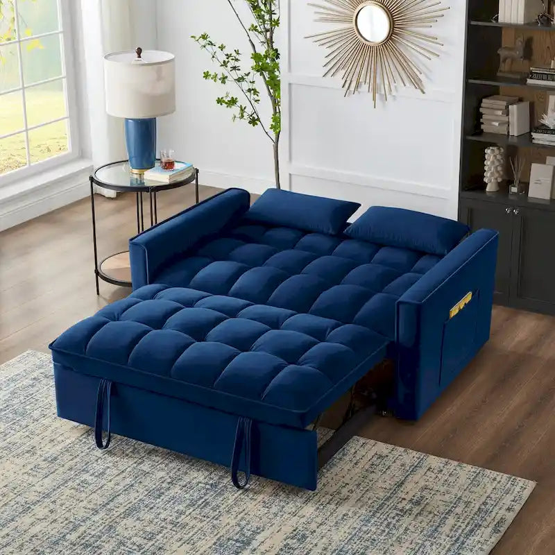 Divano Letto Estraibile 4-in-1 - Divanetto in Velluto - Divano Letto Convertibile con Schienale Reclinabile, 2 Tasche Laterali