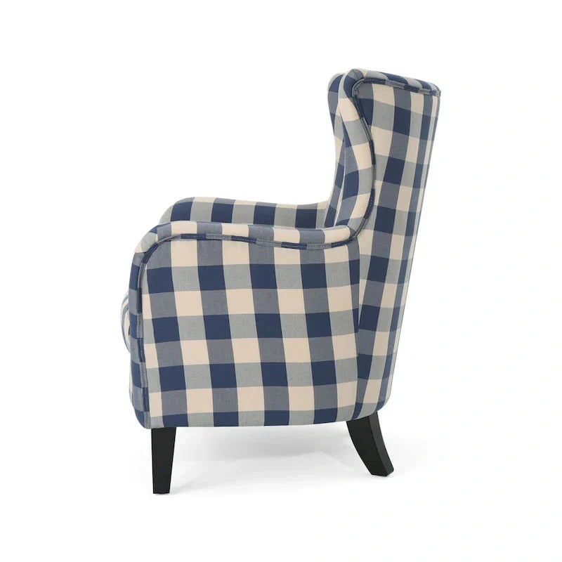 Poltrona imbottita schienale alto Modern Retro 30,25" con gambe in legno per soggiorno