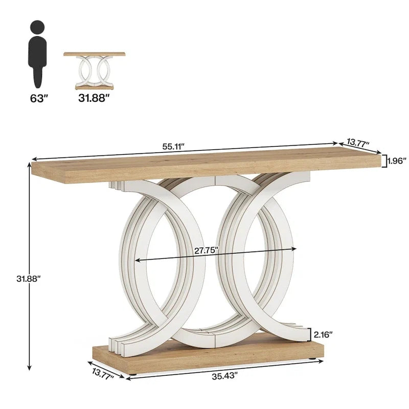 Consolle Vintage con Base Geometrica Tavolo da Ingresso in Legno