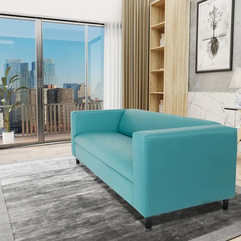 Divano a 3 posti in stile Mid-Century Modern, similpelle, struttura in legno massello, imbottito
