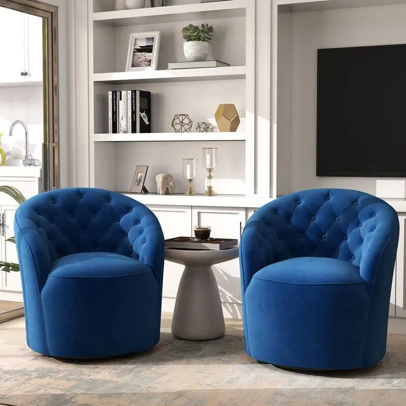 Poltrona a botte SEYNAR moderna girevole a 360 gradi, rivestita in velluto, con schienale trapuntato a bottoni, set da 2