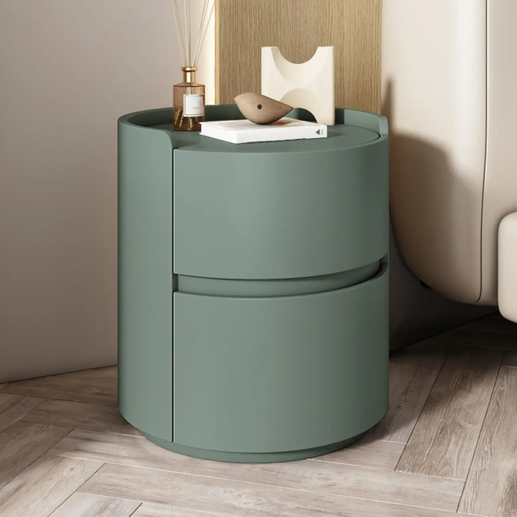 Comodino rotondo a 2 cassetti in pelle moderna