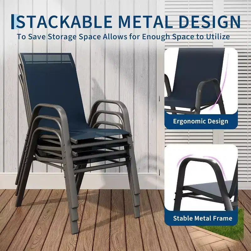 Chaises de patio, Lot de 4/6 chaises de salle à manger empilables d'extérieur en textilène léger résistant aux intempéries avec accoudoirs pour jardin, terrasse de piscine