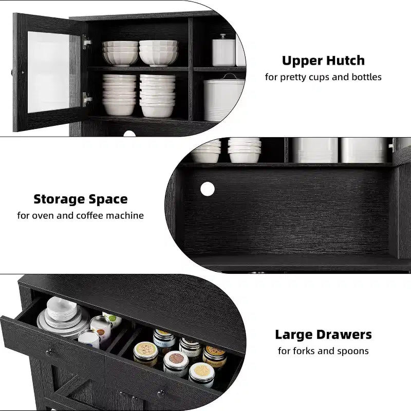 Mobile Dispensa da Cucina con Supporto per Microonde, Credenza con Mobile Buffet e Ripiani Regolabili, per Cucina, Sala da Pranzo