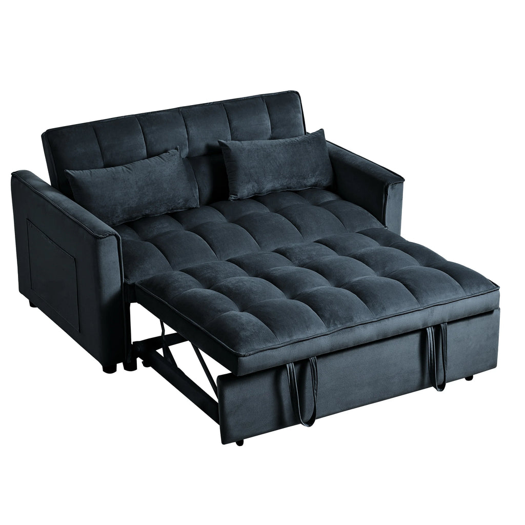 Moderno divano letto estraibile, divano letto 3-in-1 con schienale regolabile, divanetto in velluto, cuscini e tasche laterali