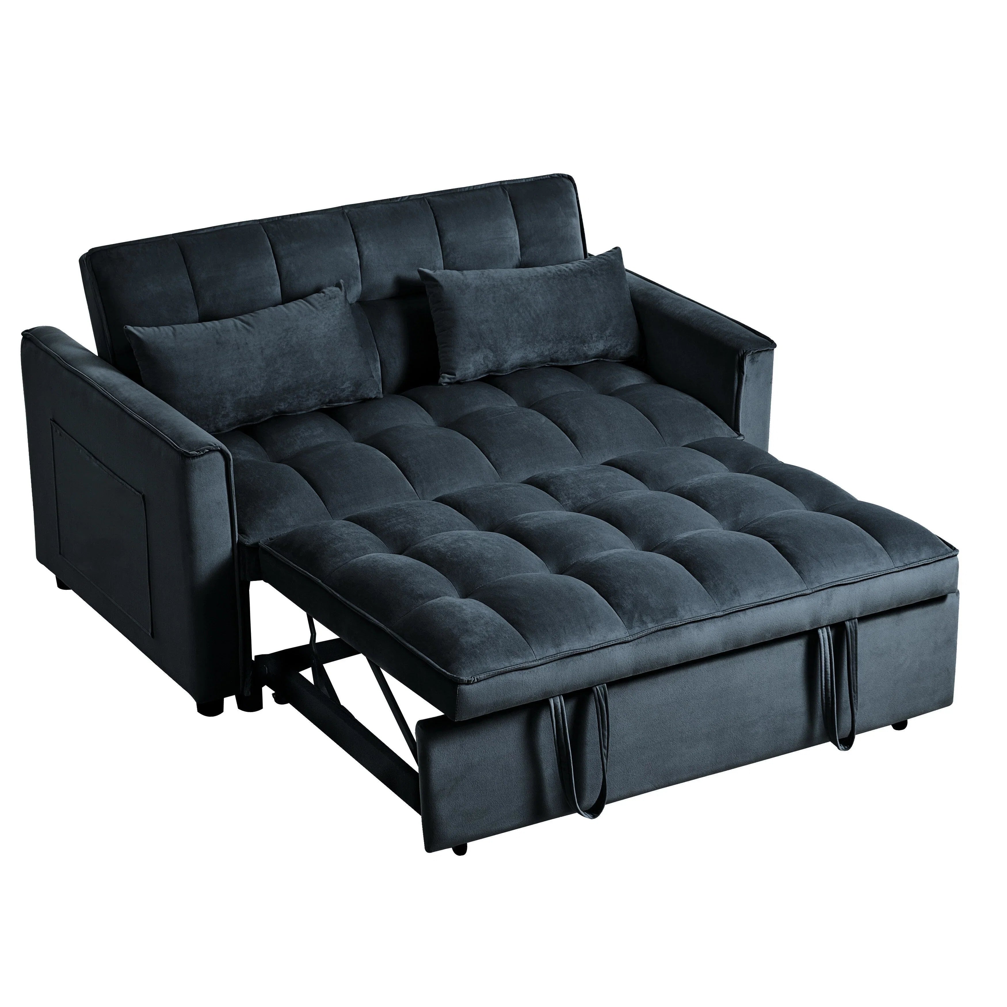 Moderno divano letto estraibile, divano letto 3-in-1 con schienale regolabile, divanetto in velluto, cuscini e tasche laterali