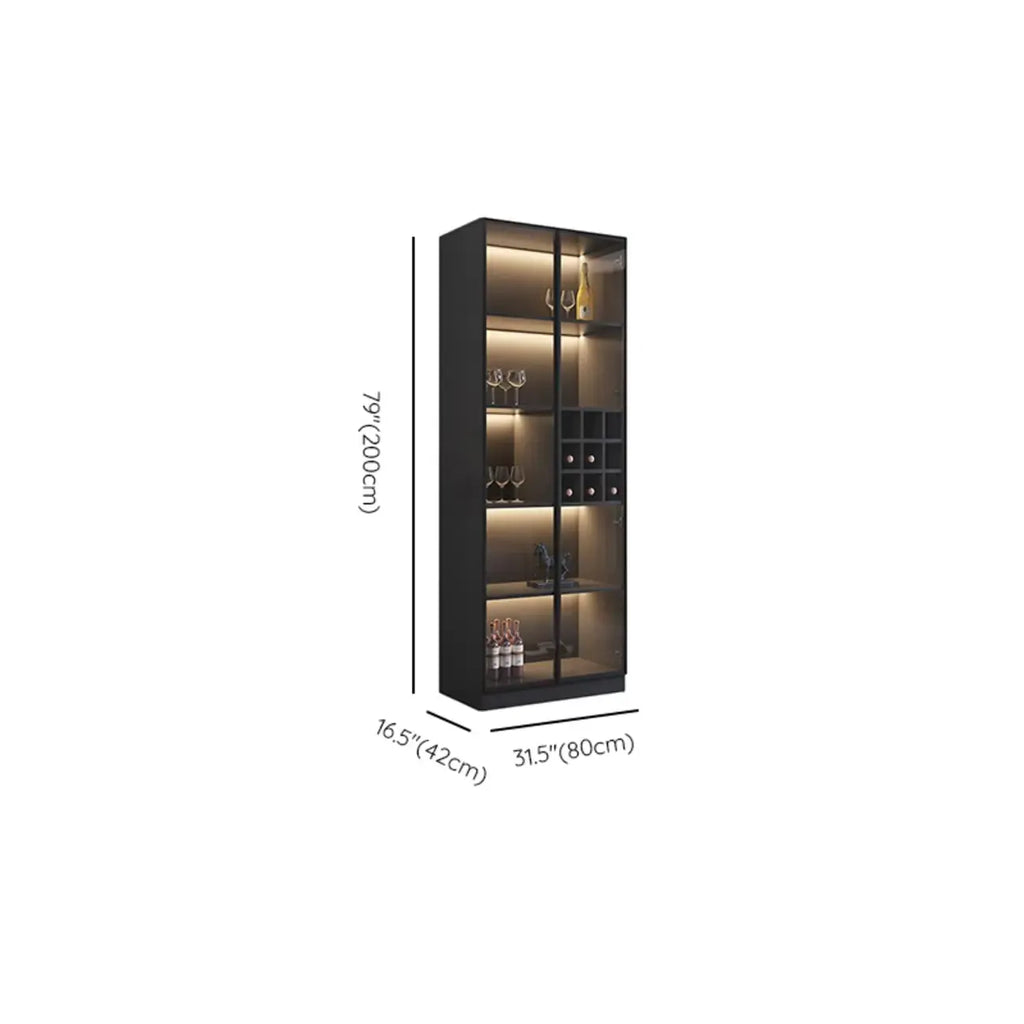 Mobile portabottiglie minimalista in legno nero con anta in vetro