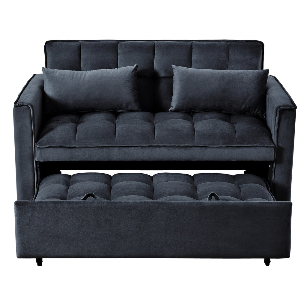Moderno divano letto estraibile, divano letto 3-in-1 con schienale regolabile, divanetto in velluto, cuscini e tasche laterali