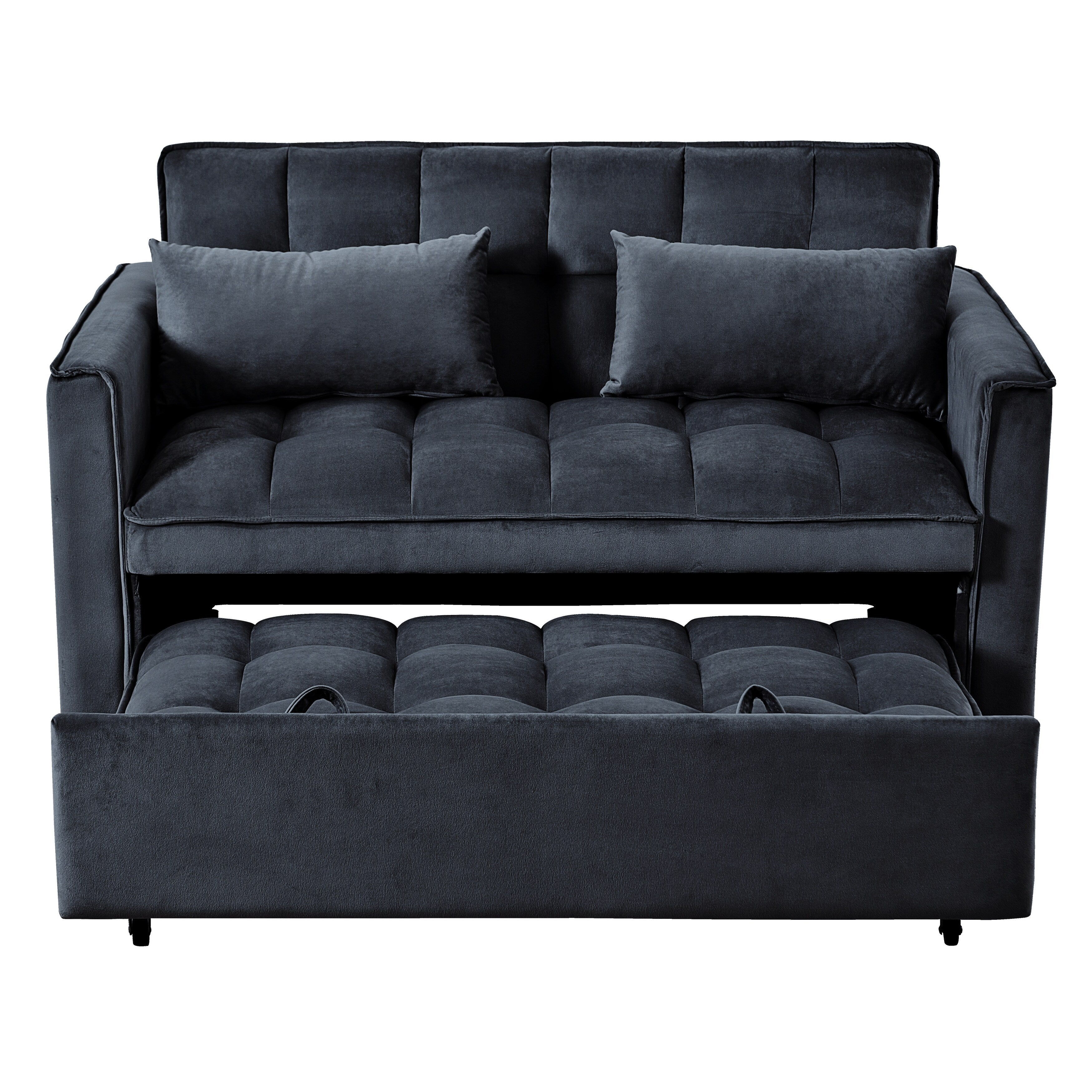 Moderno divano letto estraibile, divano letto 3-in-1 con schienale regolabile, divanetto in velluto, cuscini e tasche laterali