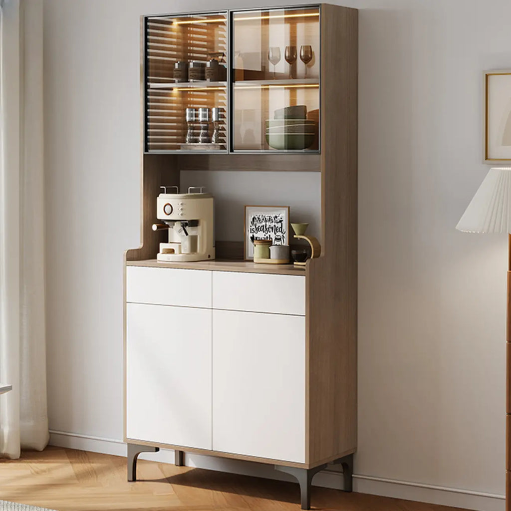 Credenza grande in legno e vetro con alzata superiore