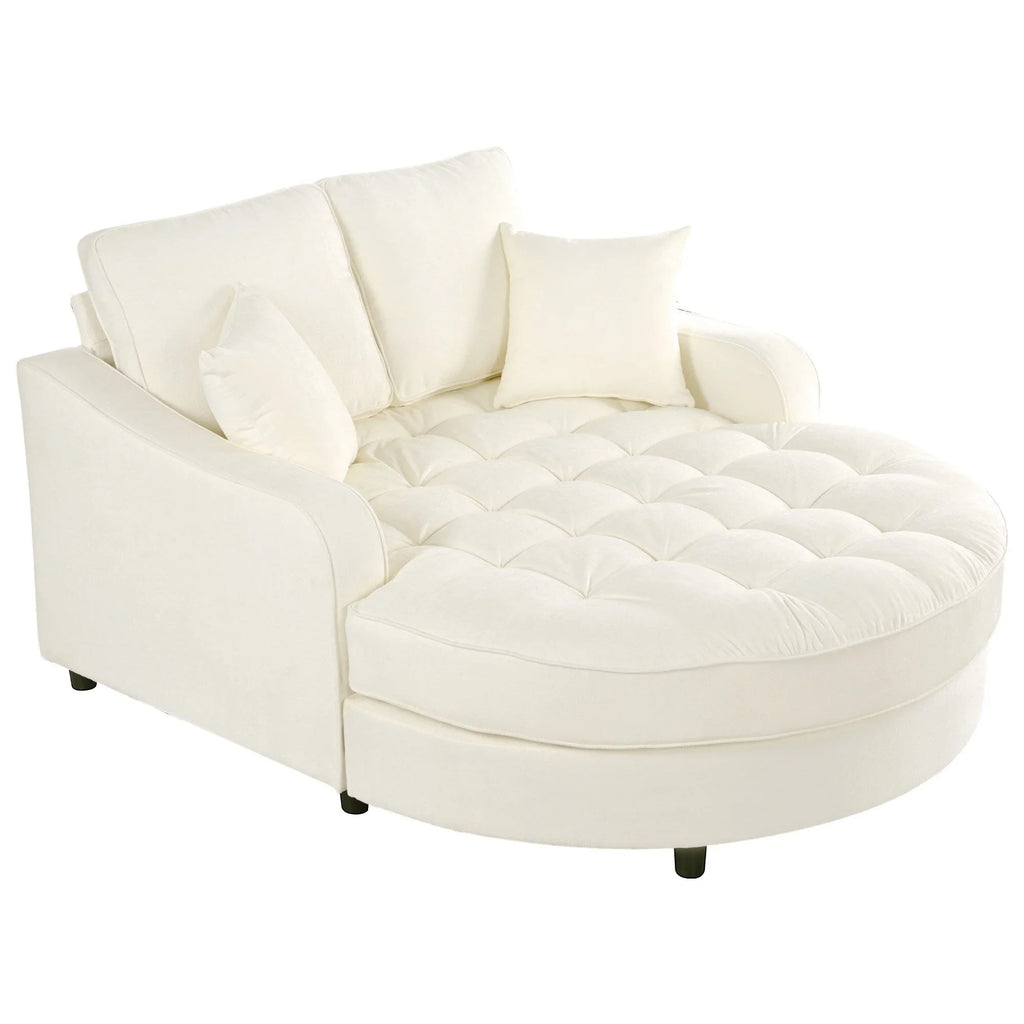 Divano Letto Chaise Longue in ciniglia, Divano Imbottito con Schienale Trapuntato e 2 Cuscini Rimovibili per Soggiorno