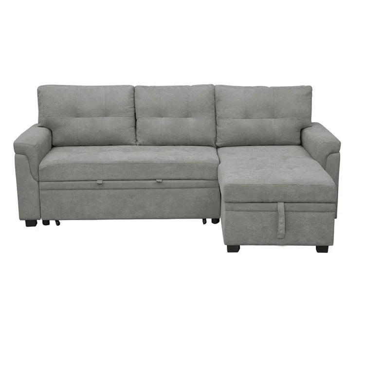 Divano componibile convertibile reversibile con letto estraibile, chaise longue con contenitore nascosto e gambe durevoli