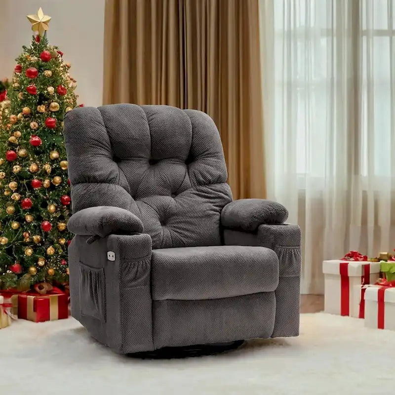 Poltrona reclinabile, girevole e scorrevole elettrica con portabicchieri e porte USB, in tessuto, a seduta singola
