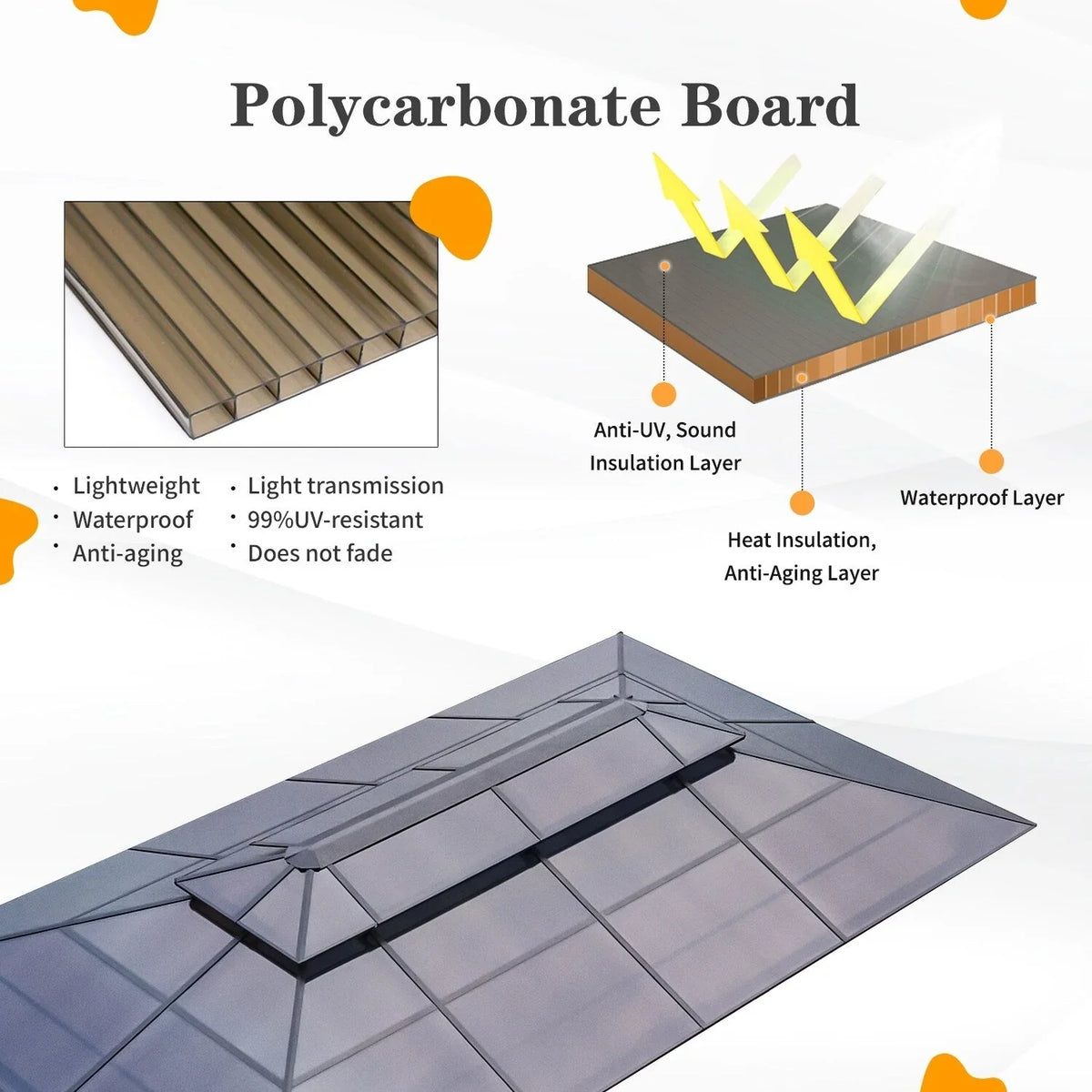 Tonnelle EROMMY à toit rigide, pergola extérieure avec double toit, moustiquaire et rideaux, auvent robuste pour patio, jardin, fête au bord de la piscine
