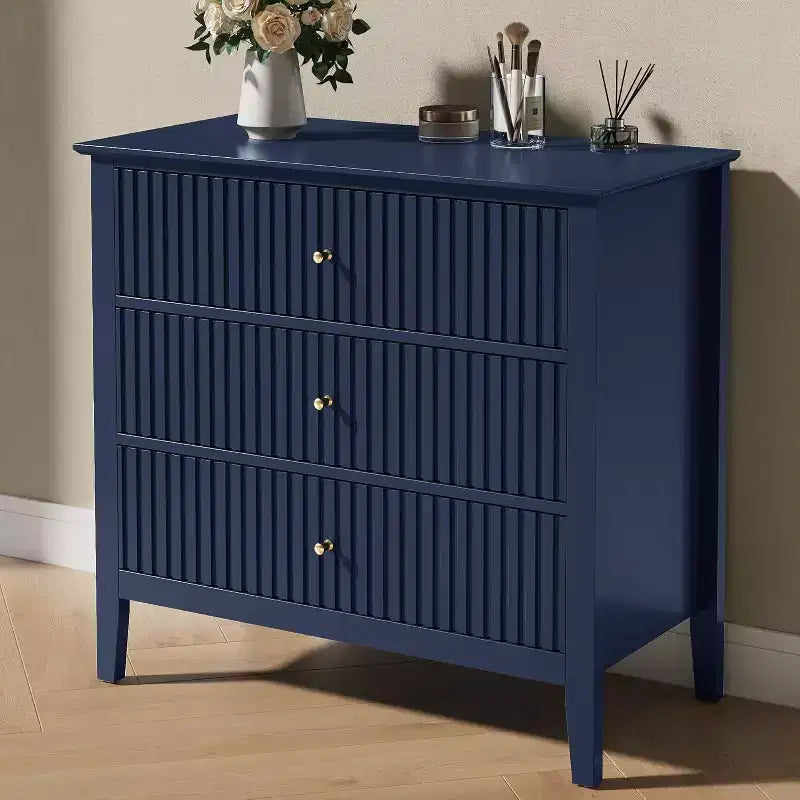 Cassettiera Heynemo a 3 Cassetti, Comodino in Legno Verniciato Alto 76 cm con Contenitore, Ampio Cassettone Moderno con Guide a Sfera