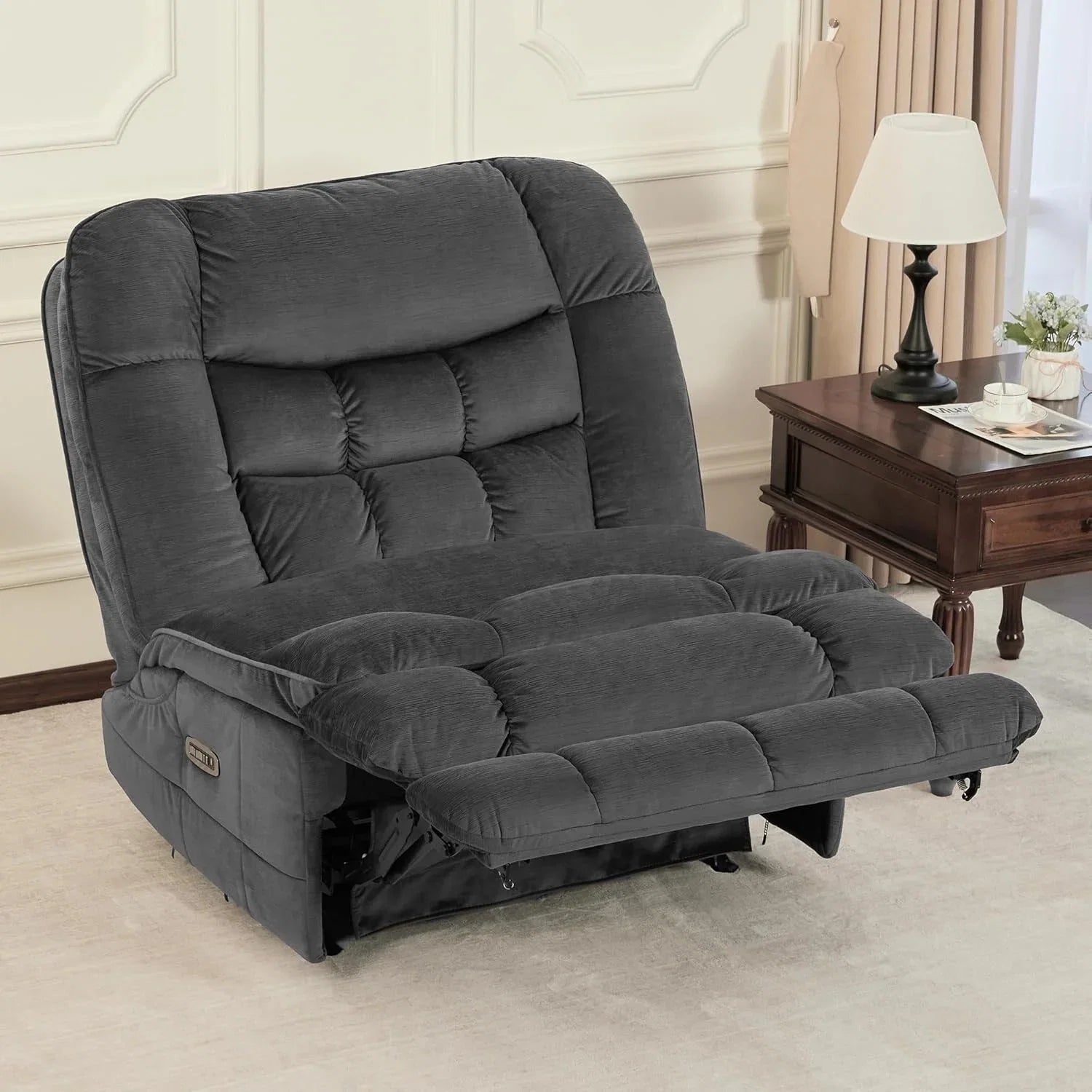MCombo Poltrona Reclinabile Basculante Elettrica Oversize senza Braccioli con Doppio Motore, Reclinabile Zeroarms Perfetta per Soggiorno in Tessuto PR607