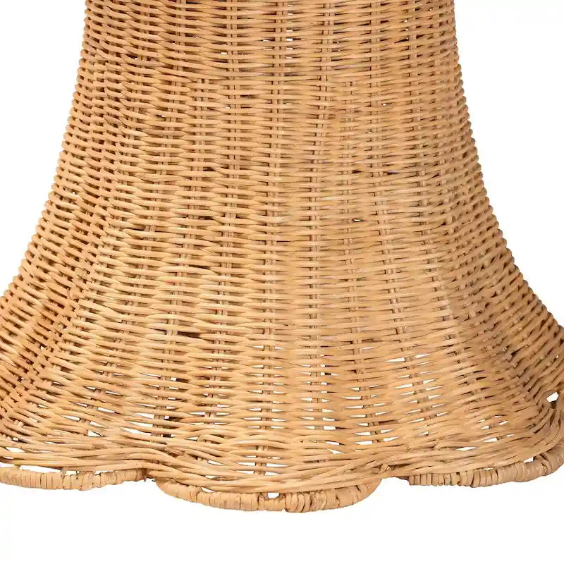 Tavolino in rattan naturale Avalon Scallop - Tavolino in vimini intrecciato a mano con base a gonna, stile costiero per soggiorno o corridoio