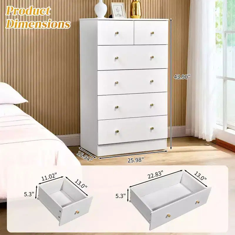 Karl Home Cassettiera Grande a 6 Cassetti per Camera da Letto e Comodino con Robusta Struttura Organizzatore Contenitore in Legno per Armadio, Bianco